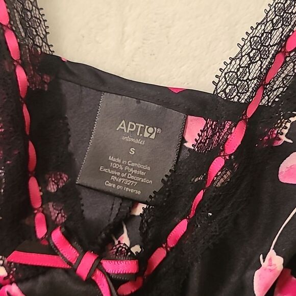 Apt. 9 Pink Black Floral Chemise Lace Trim Slip Dress Small Y2K Summer Mini - Picture 4 of 6